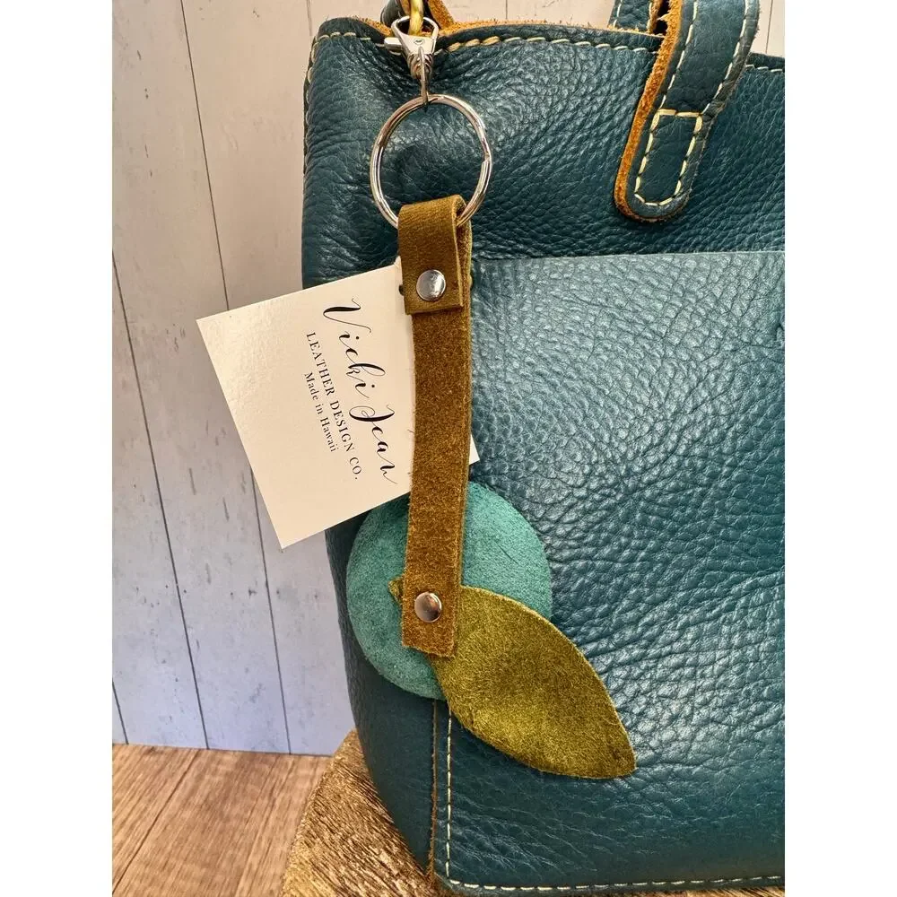 Genuine Leather Round Flower Purse Charm Blue Lime Dark Blue Boho Bag Charm